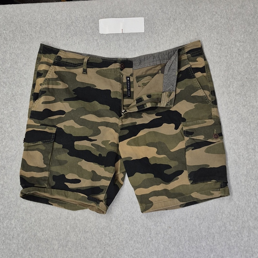 Lucky Brand Men Shorts 40 Green Cargo Camo Stretch Grunge Button 9"